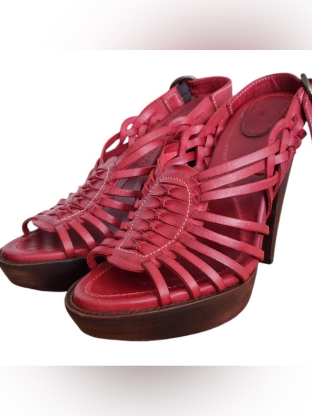 Frye Red Woven Strappy Heeled Sandals